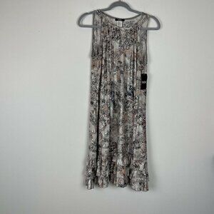 MSK Silver Metallic Floral Shift Dress Ruffled Size 10